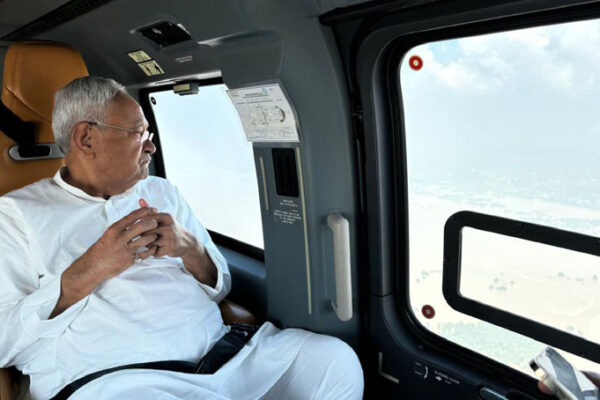 Bihar Chief Minister Nitish Kumar conducted an aerial survey of the flood-affected areas on Friday