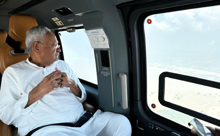 Bihar Chief Minister Nitish Kumar conducted an aerial survey of the flood-affected areas on Friday