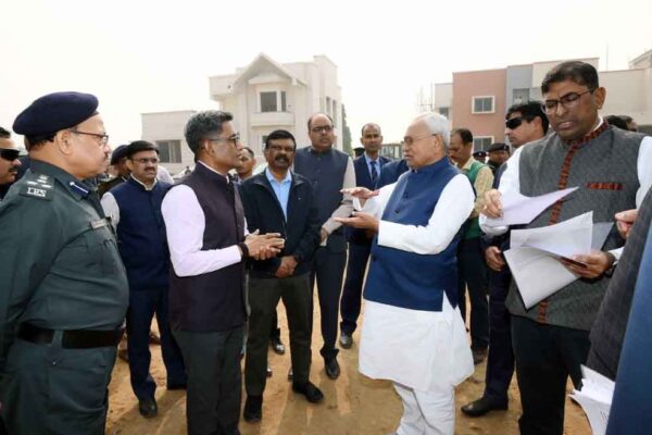 Bihar CM Nitish Kumar inspecting under construction SDRF headquarters in Bihta