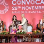 Chief Guest Ms. Rajkamal Vempati being felicitated by Pro Chancellor Dr. H. S. Ballal during the 33rd Convocation of MAHE Bengaluru