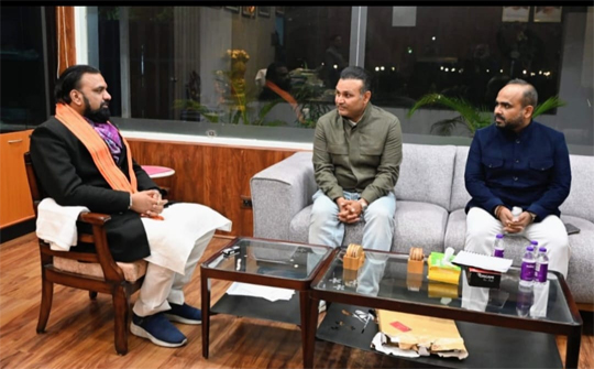 Virender Sehwag with Bihar Deputy Chief Minister Samrat Choudhary