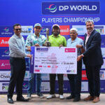 Champion Om Prakash Chouhan (centre) receives the trophy and cheque from Mr. Mayank Jalan, Managing Director – BNRI & Chief Managing Director – Keventer (extreme left), Mr. Hitesh Gurtu, Golf Captain, The Tollygunge Club Ltd. (2nd from left), Brig. V Ganapathy, Chief Executive & Managing Member, The Tollygunge Club Ltd. (2nd from right) and Mr. Amandeep Johl, CEO, PGTI (extreme right)