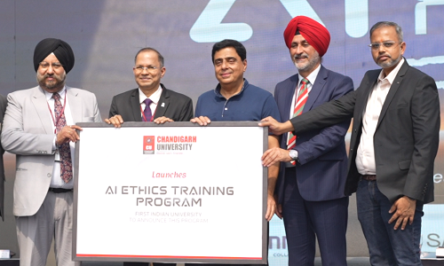 Ronnie Screwvala, Bollywood Producer & entrepreneur launching AI Ethics Program along with Chandigarh University Officials during AI Fest at Chandigarh University
