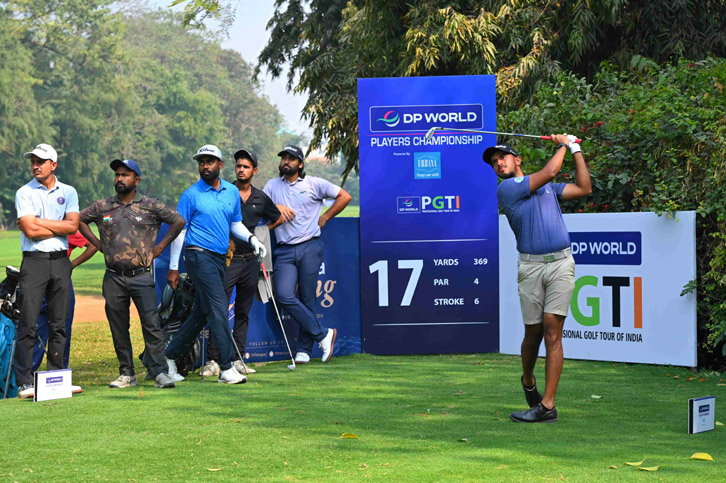 Leading Indian professional Shaurya Bhattacharya in action during the Practice Round