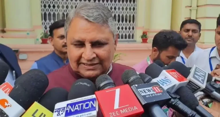 Bihar Minister Vijay Kumar Chaudhary talks to media