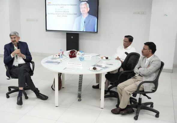 Dr Samir V Kamat, DRDO Chairman with Dr P Sathyanarayanan and Prof. D Narayana Rao from SRM University-AP