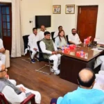 Nishant Kumar in a meeting with JD(U) leaders in Patna on March 7