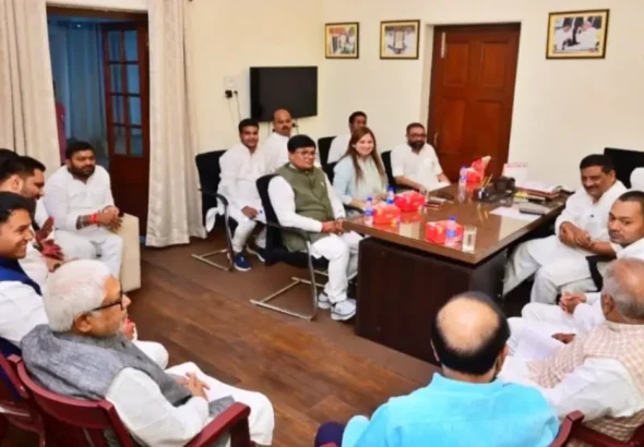Nishant Kumar in a meeting with JD(U) leaders in Patna on March 7