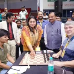 Bihar Sports Minister Shreyasi Singh inaugurating sixth round play of Bihar Open FIDE Rating Chess Championships.