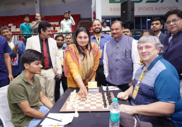 Bihar Sports Minister Shreyasi Singh inaugurating sixth round play of Bihar Open FIDE Rating Chess Championships.
