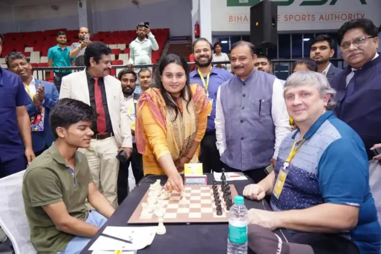 Bihar Sports Minister Shreyasi Singh inaugurating sixth round play of Bihar Open FIDE Rating Chess Championships.