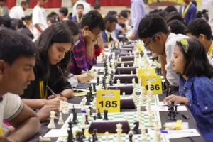 Players concentrating on their moves in the Bihar Open FIDE Rating Chess Championship in Patna