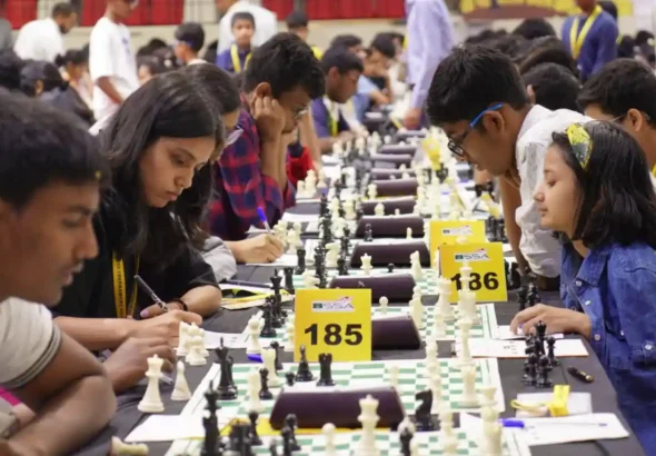 Players concentrating on their moves in the Bihar Open FIDE Rating Chess Championship in Patna