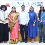 Dr. Ishari K. Ganesh, Founder Chancellor of VISTAS; Dr. Arthi Ganesh, Pro Chancellor; and Dr. Preethaa Ganesh, Vice President, with awardees at the Women’s Day celebration