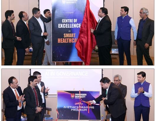 Chandigarh University Senior Management & Dr. Rahul K. Singh, CEO, Innovation Cell, along with others inaugurating the Smart Healthcare Centre of Excellence at Chandigarh University, Uttar Pradesh