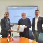 Mr Sudhanshoo Agarwal; CEO iSAT with Mr Francesco Basso; Chairman Coelme S.p.A & Mr. Nicolo Basso ; Director iSAT