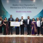 Chitkara University students Parth Bhandari and Ishan Attri celebrate their achievement of receiving Deakin University’s prestigious Vice-Chancellor’s Meritorious 50% Scholarship