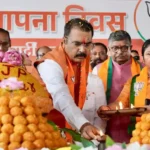 Bihar BJP president Sanjay Saraogi during BJP's 47th Foundation Day in Patna.