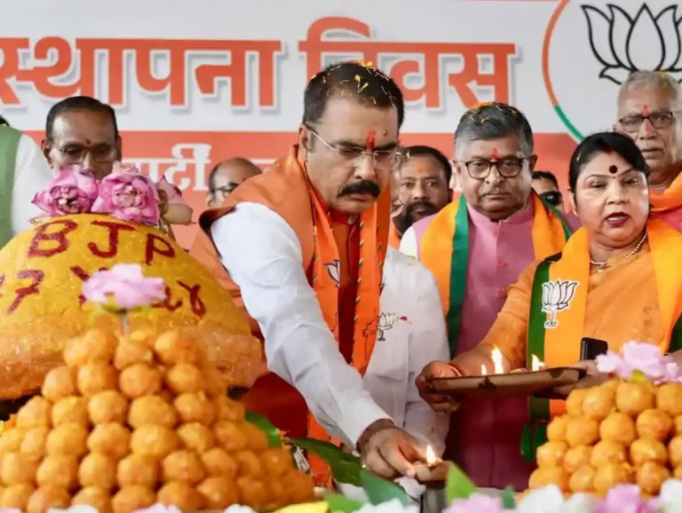 Bihar BJP president Sanjay Saraogi during BJP's 47th Foundation Day in Patna.