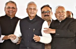 Bijendra Prasad Yadav (middle) with Nitish Kumar and Vijay Kumar Choudhary. 