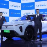 Mr. Tapan Ghosh, CEO of VinFast India and Mr. Nguyen Duc Hieu, Deputy Director Vehicle Program at VinFast, at the launch of all-new VF MPV 7 at New Delhi