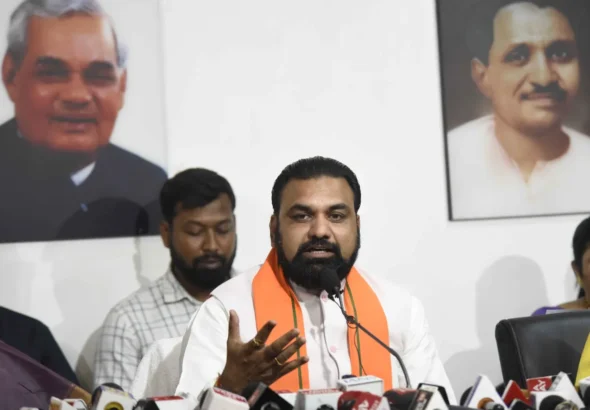 Bihar Chief Minister Samrat Choudhary addressing a Press conference in Patna on April 19, 2026.