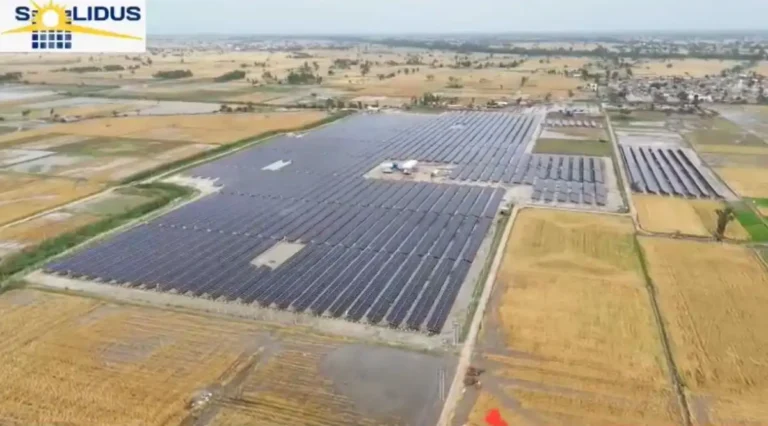An aerial view of Punjab’s largest solar project in Fazilka, the 40MW/60MWp plant by Solidus powers industries with clean energy, driving decarbonisation and sustainable growth