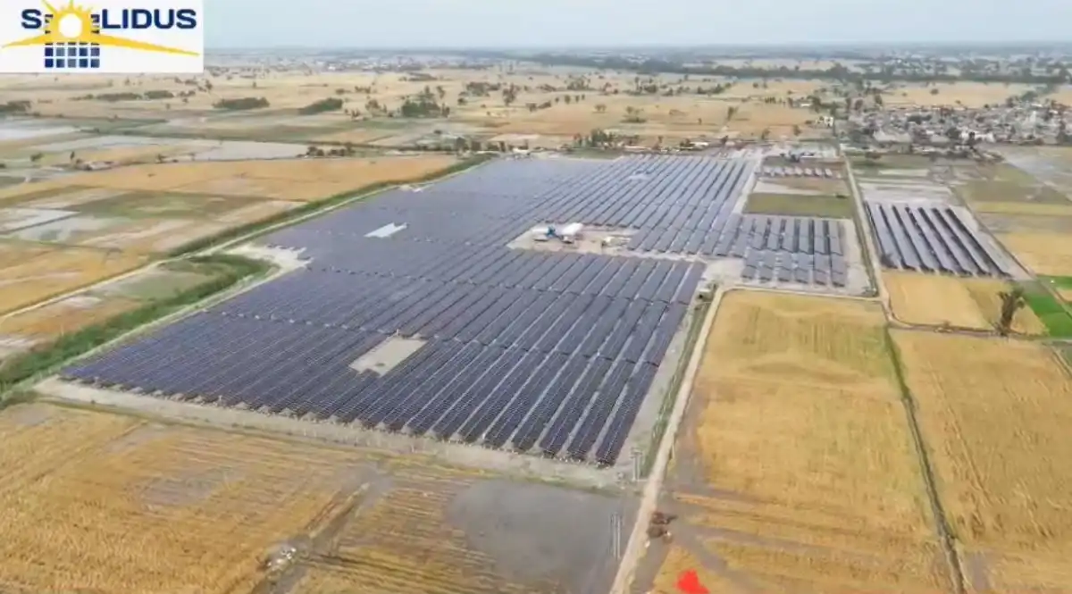 An aerial view of Punjab’s largest solar project in Fazilka, the 40MW/60MWp plant by Solidus powers industries with clean energy, driving decarbonisation and sustainable growth