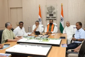 Bihar Chief Minister Samrat Choudhary reviews Vishnupad Temple corridor project in Patna.