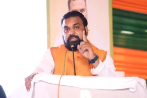 Bihar Chief Minister Samrat Choudhary speaking at Samvad programme in Tarapur, Munger.