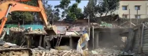 Illegal structures being demolished near Ganga River front in Patna. 