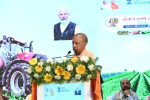 Uttar Pradesh Chief Minister Yogi Adityanath addressing Northern Region Agriculture Conference in Lucknow. 