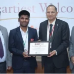 Chandigarh University Vice Chancellor & other Officials felicitating Sarvesh Gupta for topping IIT JAM 2026 (Physics) Exam with All India Rank 1
