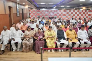 Bihar BJP president Sanjay Saraogi held a meeting at the Bihar BJP state office to review preparations for the proposed cabinet expansion on May 7.
