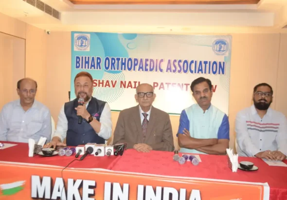 Dr. Amulya Kumar Singh, President of the Bihar Orthopaedic Association, addressing a press conference in Patna.
