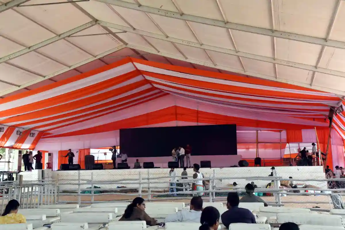 Preparations Under Way for Bihar Cabinet Expansion function at Gandhi Maidan in Patna.