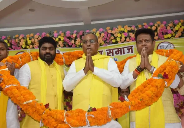 Om Prakash Rajbhar, national president of the Suheldev Bharatiya Samaj Party (SBSP) participated in a workers conference of his party in Patna.