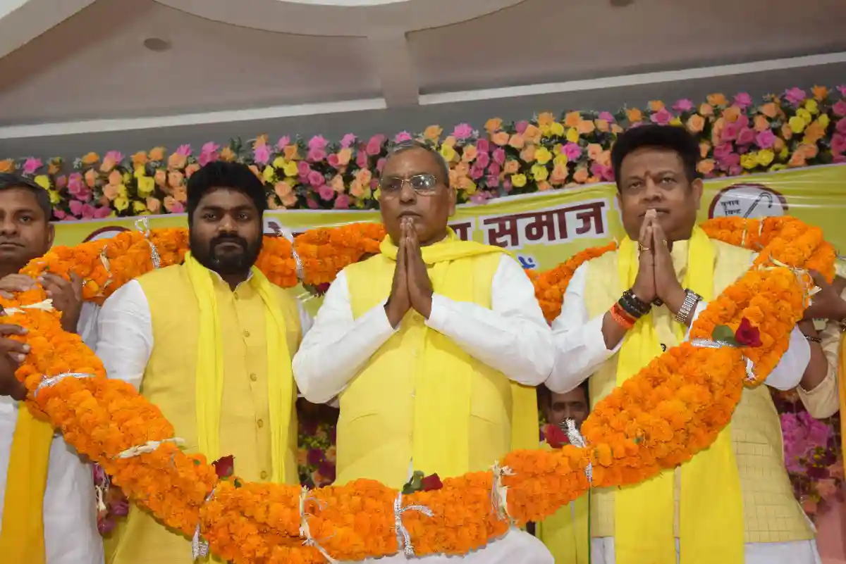 Om Prakash Rajbhar, national president of the Suheldev Bharatiya Samaj Party (SBSP) participated in a workers conference of his party in Patna.