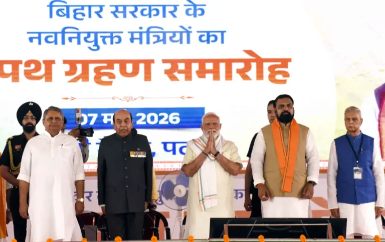 A grand swearing-in ceremony was held at Gandhi Maidan in Patna on May 7 as Bihar Chief Minister Samrat Choudhary expanded his cabinet. Prime Minister Narendra Modi attended the function.