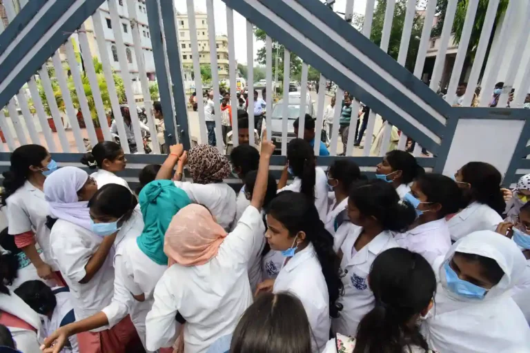 Nursing students staged demonstration at IGIMS gate in Patna on May 8, 2026.