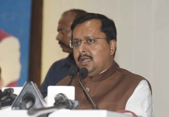 grand felicitation BJP national president Nitin Nabin addressing a felicitation ceremony which was organised by the Commerce Association in Patna on May 10, 2026.
