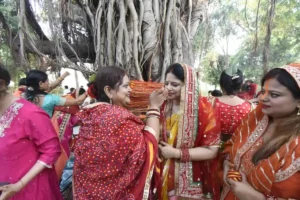 Married women performing Vat Savitri Puja in Patna on May 16, 2026.