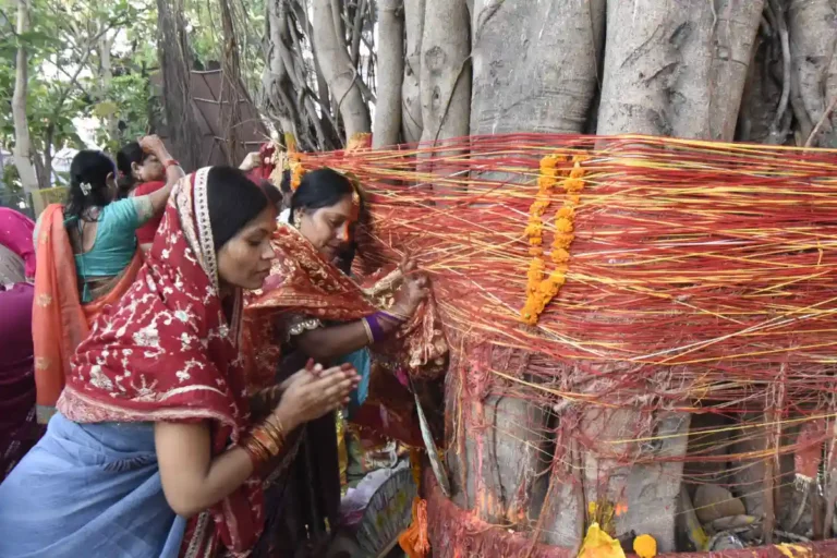 Married women performing Vat Savitri Puja in Patna on May 16, 2026.