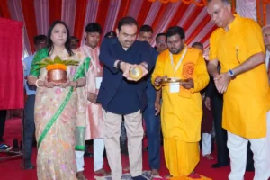 Gautam Adani performing Bhoomi Pujan for Akhand Jyoti Eye Hospital at Mastichak in Saran district of Bihar.