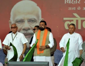 Bihar Chief Minister Samrat Choudhary flagging off 80 fire engines from Patna on May 18, 2026.