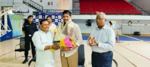 Bihar State Kabaddi Association chairman Kumar Vijay welcomes BSSA director general Raveendran Sankaran in Patna on May 26, 2026. 