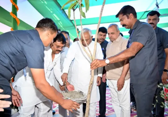 JD(U) national president Nitish Kumar plants a sapling at Kajri Buzurg, the ancestral village of JD(U) Bihar president Umesh Singh Kushwaha on May 26, 2026.