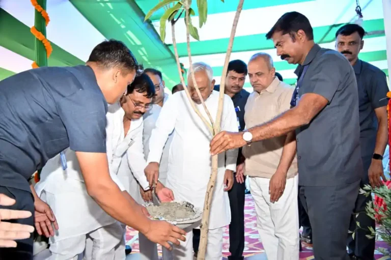 JD(U) national president Nitish Kumar plants a sapling at Kajri Buzurg, the ancestral village of JD(U) Bihar president Umesh Singh Kushwaha on May 26, 2026.