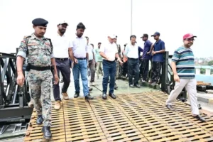 Bhagalpur District Magistrate (DM) Dr Nawal Kishor Choudhary inspected progress of work at Vikramshila Setu on May 29, 2026.