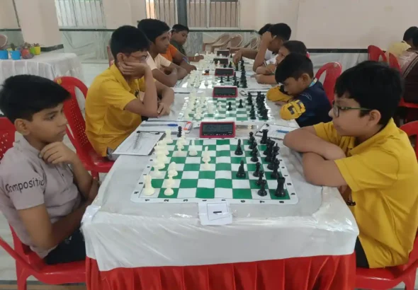 Players concentrating on their next moves in Bihar State Under-13 Chess Championship in Katihar.